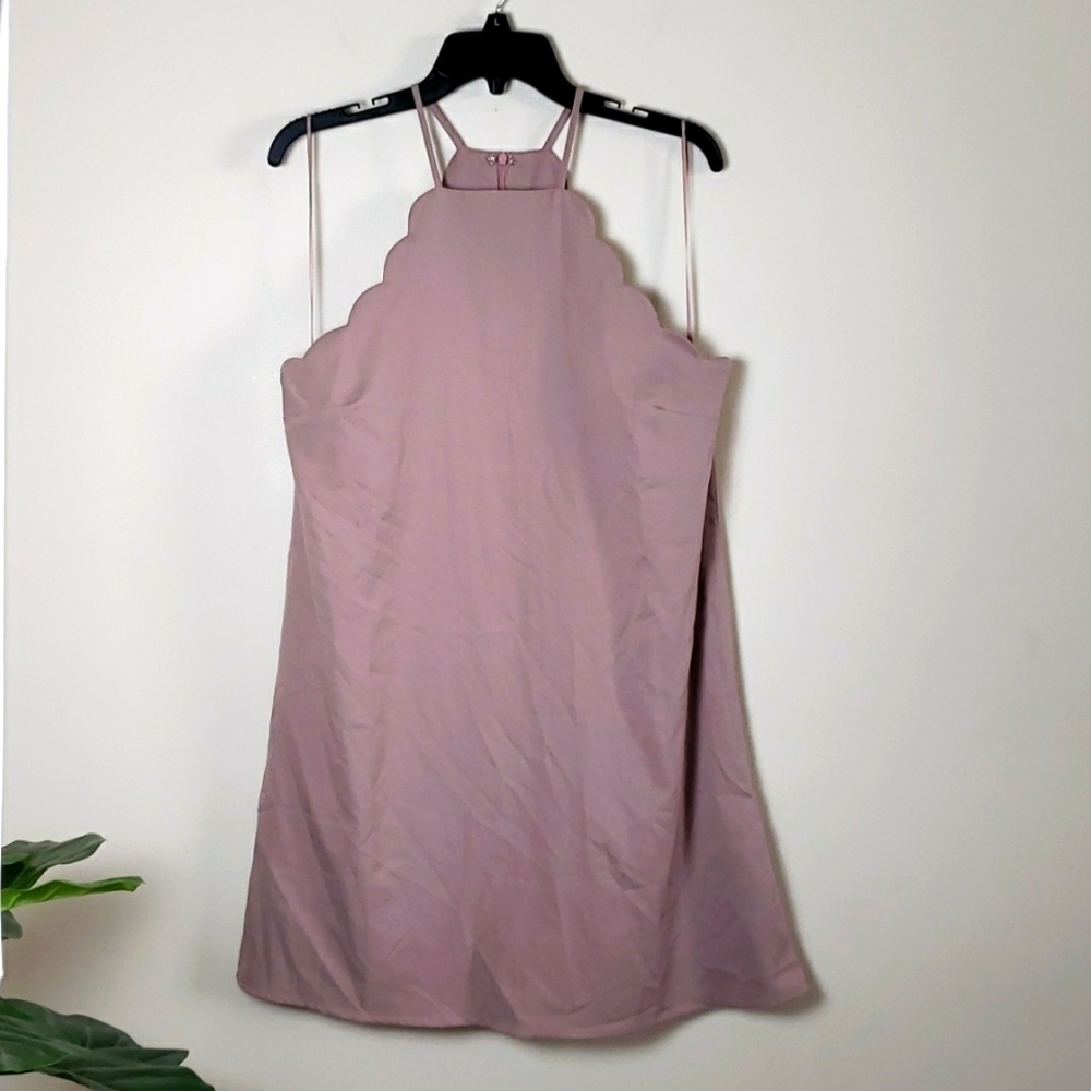 Lulu's scalloped edge halter mini dress, mauve, women's size XL.